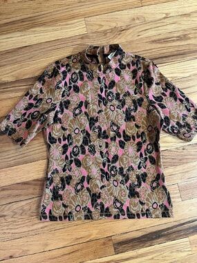 Maeve Pink and Brown Floral Knit Top